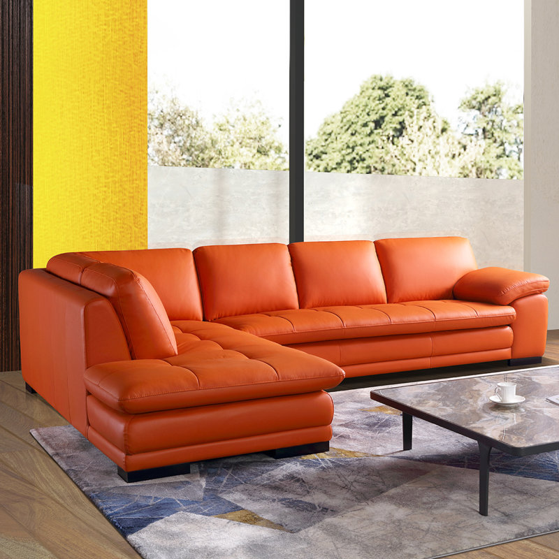 124" Wide Leather Match Sofa & Chaise, Left Hand Facing, Carrot Leather