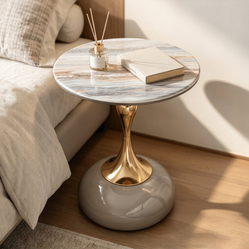 Table d'appoint ronde moderne 17,71 po avec piédestal sculptural