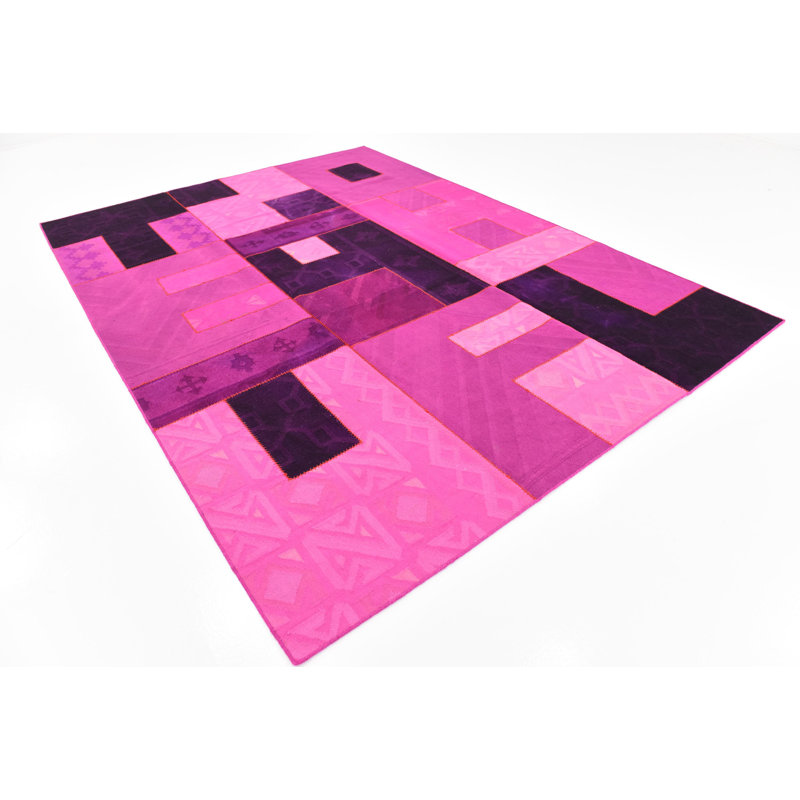 Tapis en laine rose 7 pi 2 po x 9 pi 10 po one-of-kind à la main noué la new age Middleham