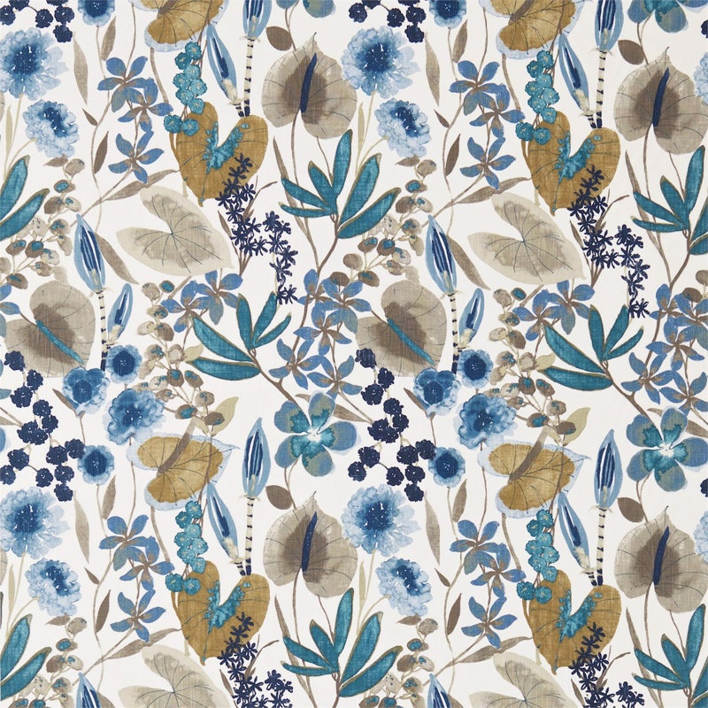 Nalina Fabric, Indigo/Mustard/Stone