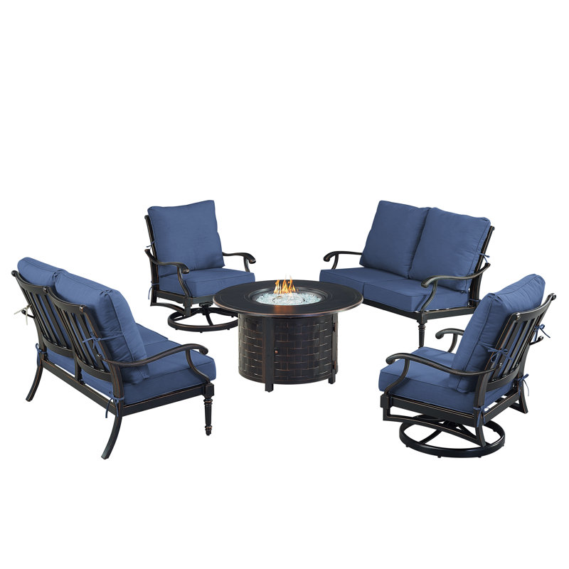 Ensemble de conversation d'extérieur pour 6 personnes avec coussins Pailyn, Bleu