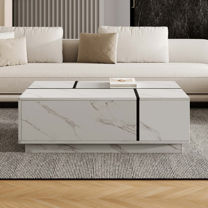 Rectangular Sliding Top Coffee Table With 2 Drawers And 2 Hidden Storage