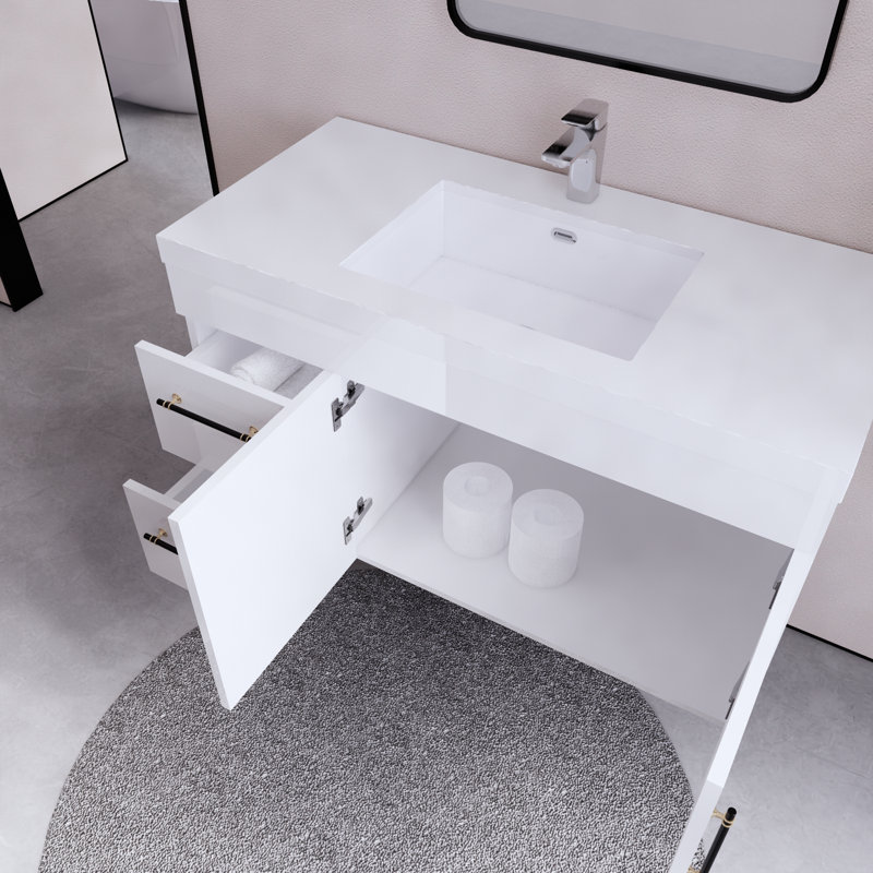 Dessens 41.9'' Single Bathroom Vanity with Acrylic Top, White