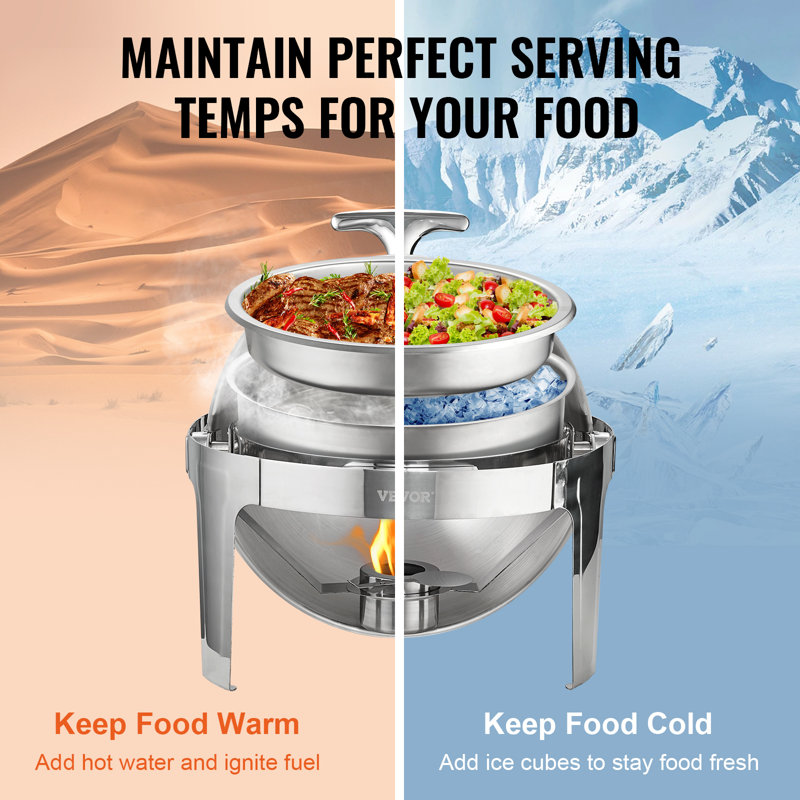 Stainless Steel Round Buffet Chafing Dish Set, 6 Qt, 2 Pack