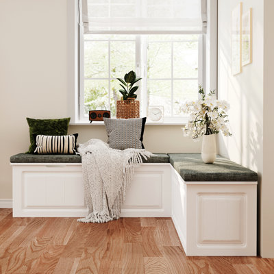 L-Shape Storage Bench With Cushioned Seating, For Dining Room, Kitchen, Entryway