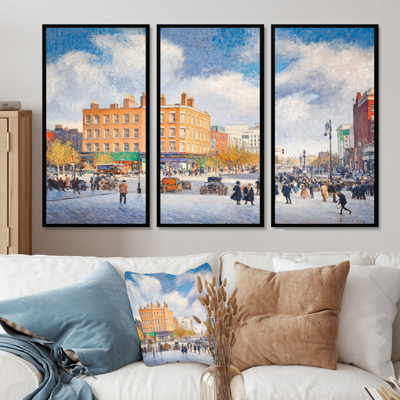 Dublin Fair City I - ensemble d'art mural Dublin, 28" H x 36" W, Reproduction avec cadre flottant, Black