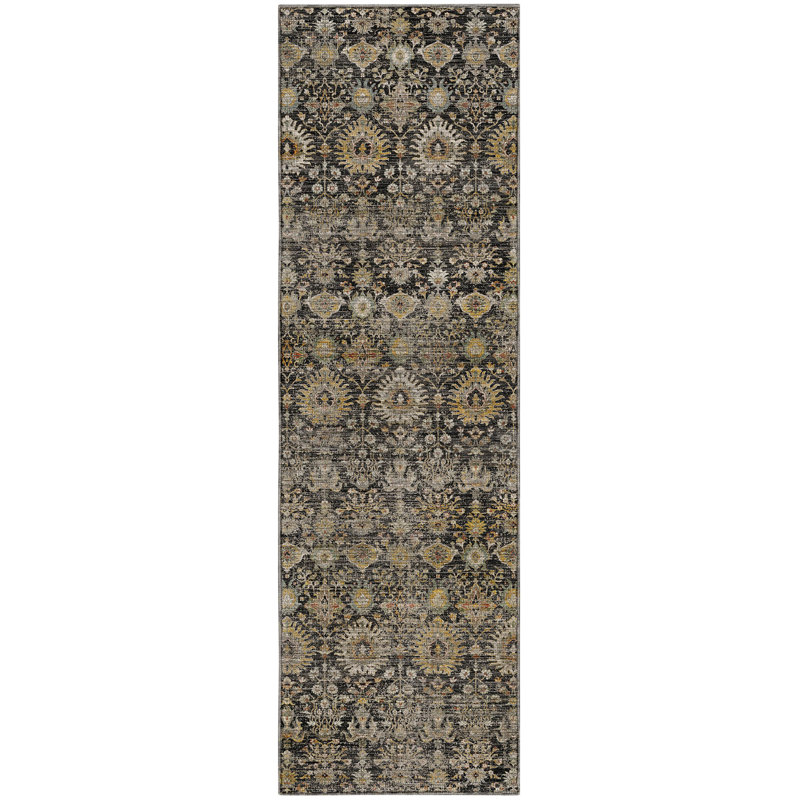 Tapis traditionnel Tirico, Noir, Tapis de couloir 2 pi 3 po x 7 pi 6 po