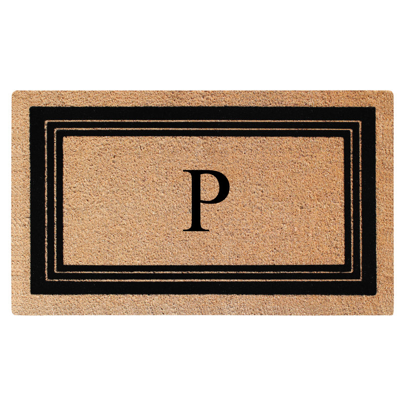 Monogrammed Triple Classic Border Natural Coir Door Mat with PVC Backing – Heavy-Duty, Anti-Shed & Easy to Clean, 39" x 24"
