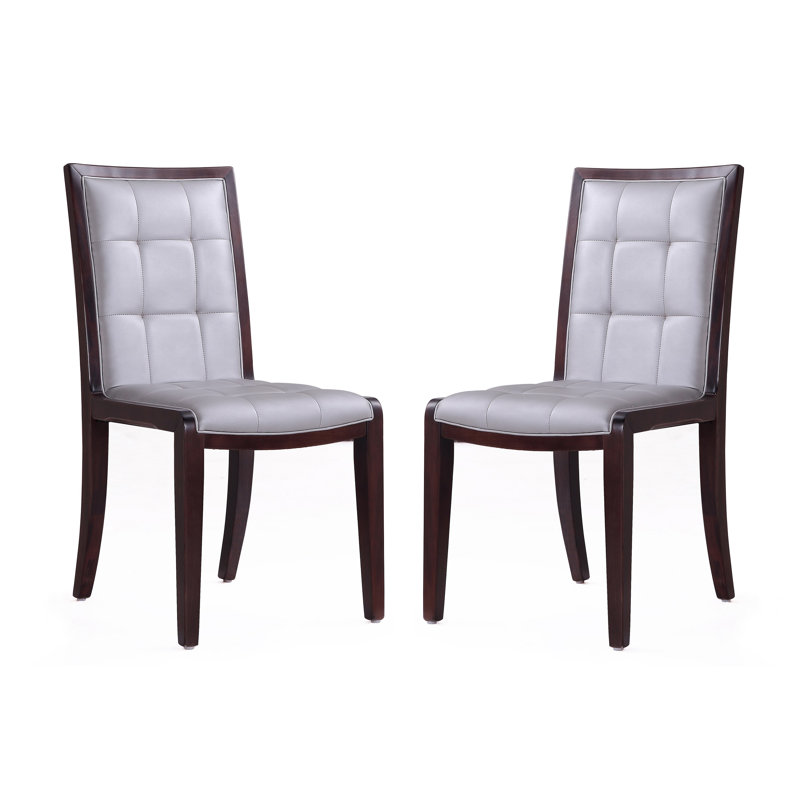 Executor Traditional Vegan Leather Upholstered Beech Wood Dining Side Chair in Silver, Silver