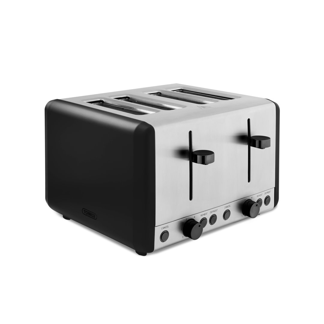 Tower Sera 4 Slice Toaster with 6 Browning and Defrost/Reheat/Cancel Functions, 1800W