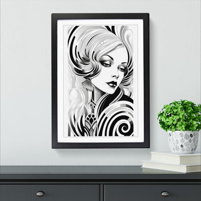 Art Deco Woman Line No.2 - Single Picture Frame Print on Wood