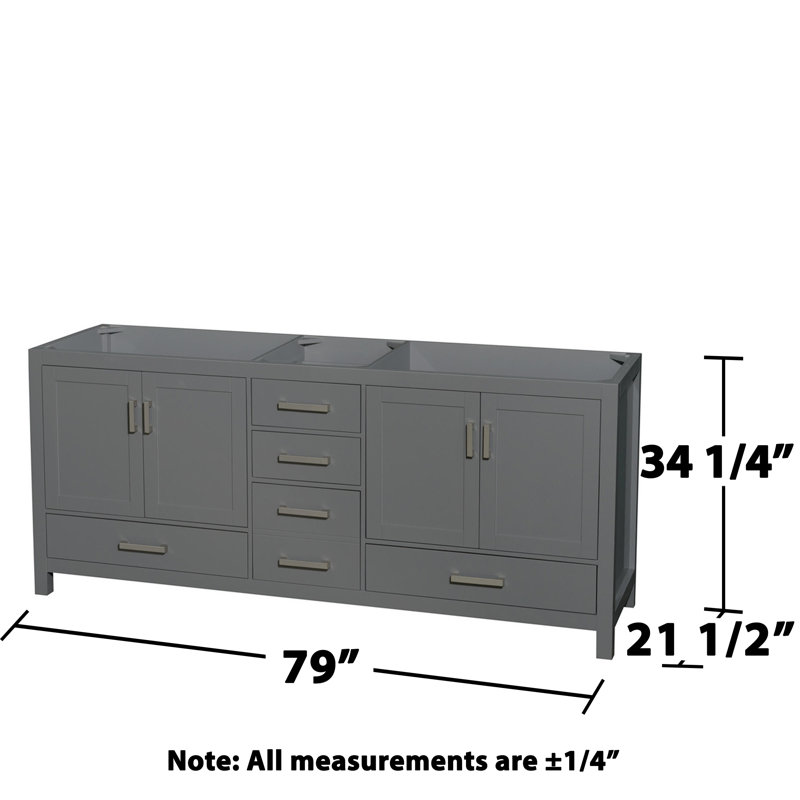 Sheffield 79" Double Bathroom Vanity Base Only, Dark Gray