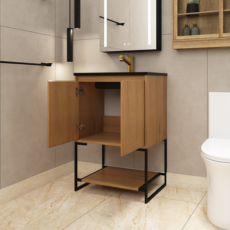 Perrusquia 23.6'' Single Bathroom Vanity with Quartz Top, Oak