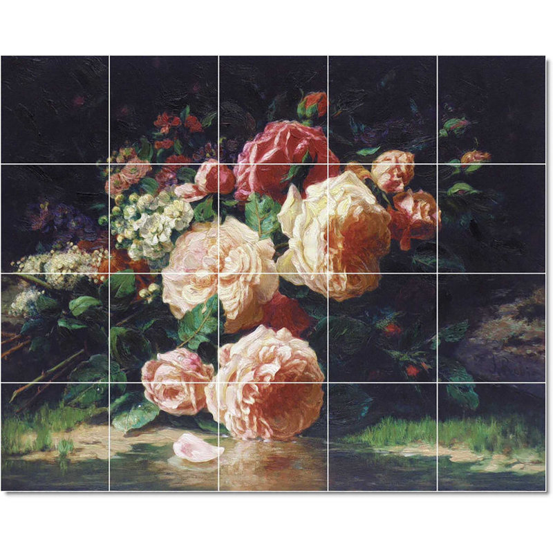 Carreau de céramique décorative 24 po x 18 po 6 po x 6 po, Fleur Jean Robie W22964