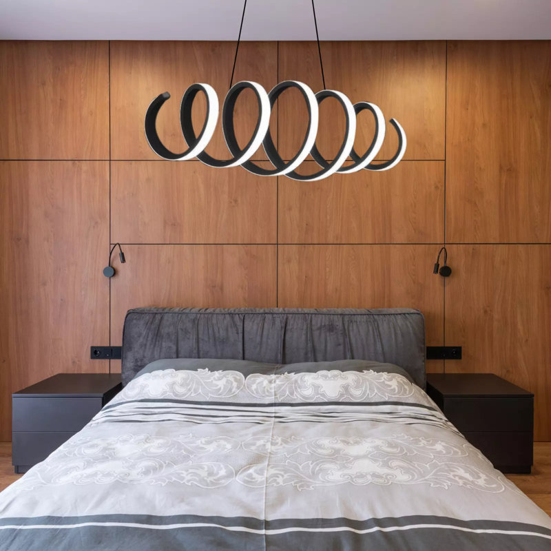 Modern LED Spring Chandelier – Adjustable Matt Black Metal Ceiling Light Fixture for Living Room, Dining Room & Bedroom