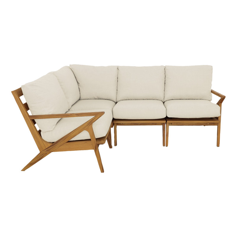 Hatteras 86'' Wide Outdoor Teak Reversible Patio Sectional with Cushions, Parchment