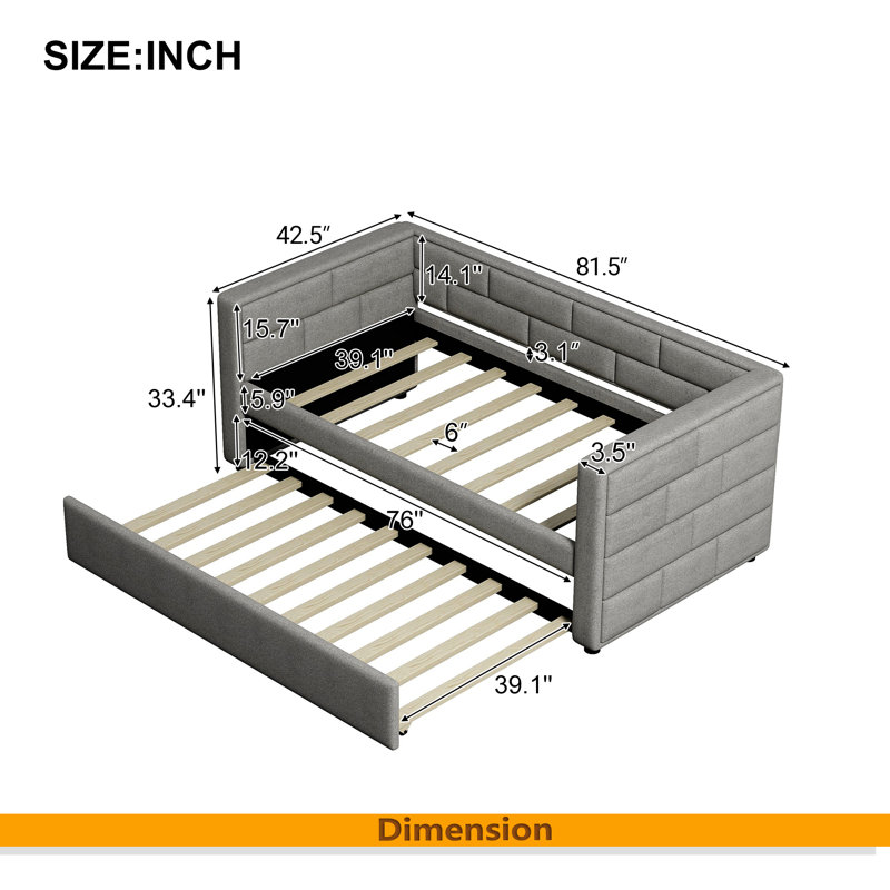 Daybed With Trundle, Upholstered Daybed With Padded Back