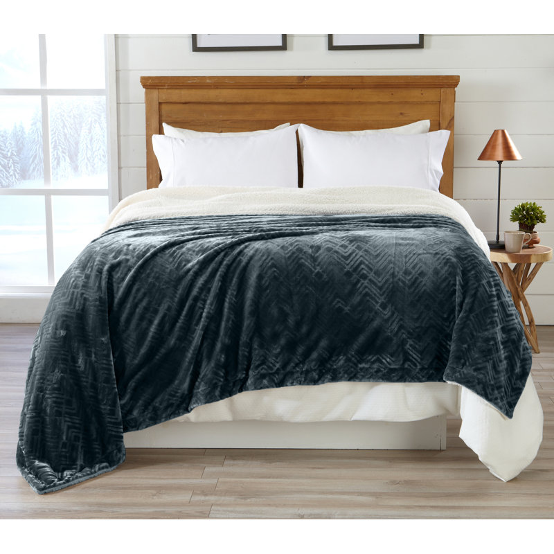 Charcoal Reversible Sherpa Fleece and Velvet Plush Throw Blanket