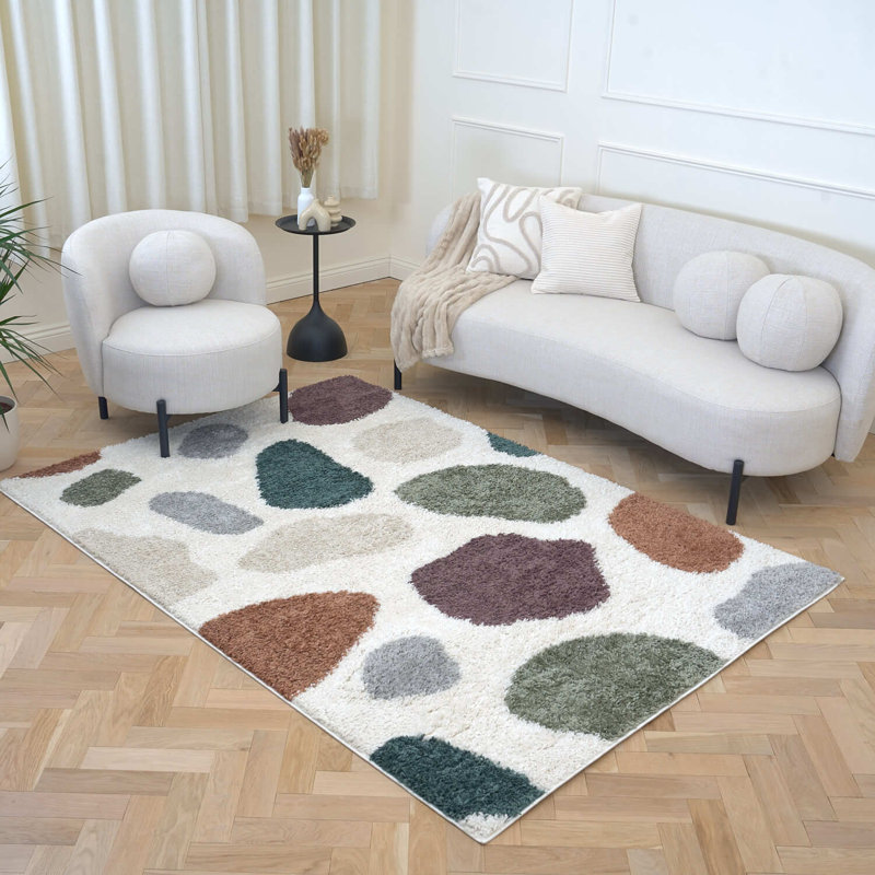 Moodi Modern Shaggy Area Rug Abstract Pebble Design, Rectangle 80 x 150 cm, Multicolour 