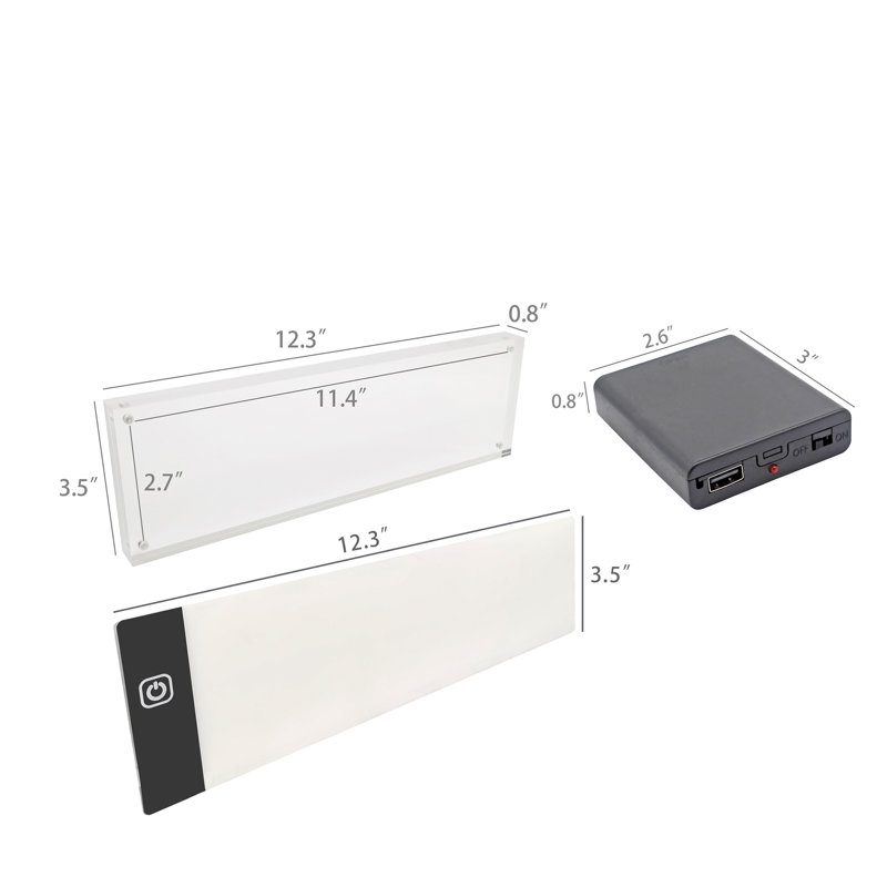 Présentoir pour afficheur/étiquette nominative en acrylique transparent FixtureDisplays® 12,25 x 3,5 po, avec panneau rétroéclairé par DEL et boîtier de 0,54 po d'épaisseur (références 18610+18612+18612-HOUSING).