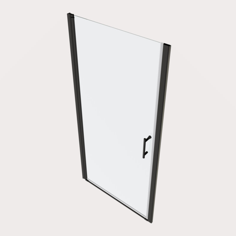 1 3/8" Adjustment,Universal Pivot Shower Door, Open Outside, With 1/4" Tempered Glass Finish 3672, Matte Black