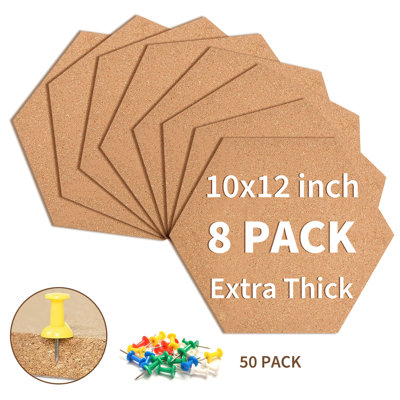 8-Pack 12x12 Inch Self-Adhesive Hexagon Cork Board Tiles with Oak Veneer – Brown Pin-Friendly Bulletin Boards for Notes, Photos & Memos (12"x12"x0.5", Brown, Hexagon)