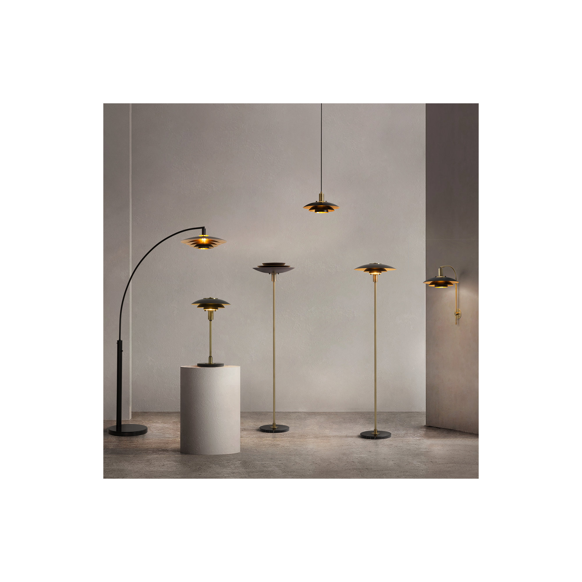Rancho Mirage Table Lamp - Matte Black & Gold-Leaf Shade, Weathered Brass, Black Marble Base