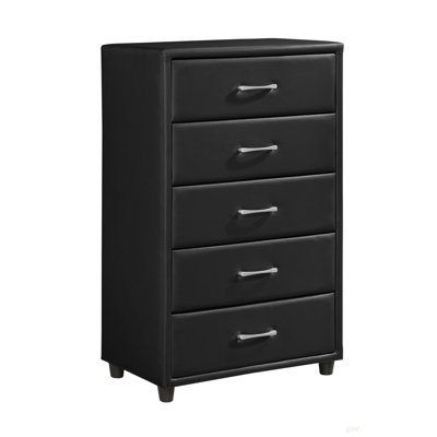 Contemporain durable en similicuir noir recouvrant une commode à tiroirs de ton argent 1pc
