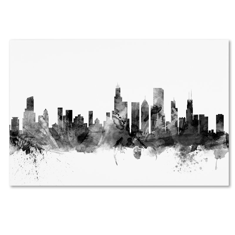 «Chicago Illinois Skyline» par Michael Tompsett, reproduction d'art sur toile tendue, H 22 po x l 32 po x P 2 po
