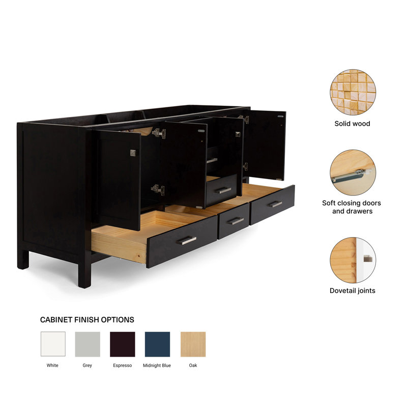 Meuble-lavabo double en bois massif de 72 à 73 po Panchuri, Espresso, 72"