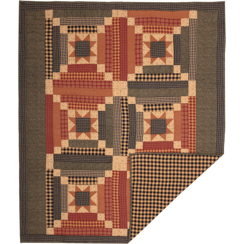 Maisie Tan and Black Cotton Quilted Throw Blanket