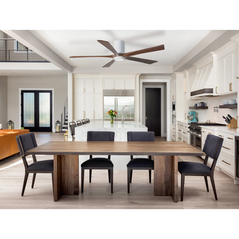 Irene Flushmount Light Kit 5 Blade LED Ceiling Fan, Gloss White, 60", Walnut Tone