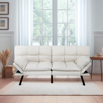 71" Faux Leather Futon Sofa Bed,Opoiar Lounge Memory Foam Sleeper Couch For Living Room,Convertible Modern Loveseat For Compact Living Spaces