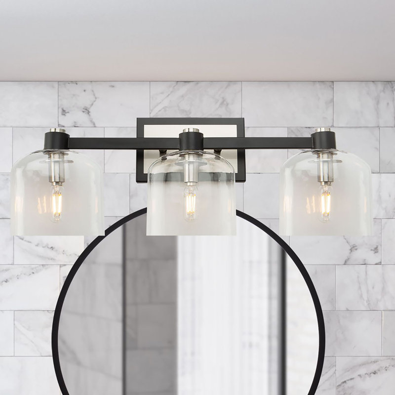 Éclairage pour meuble-lavabo 3 lumières Lyndon, Noir / nickel, Transparent