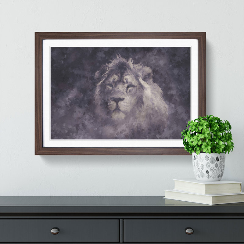 Lion in the Mist - Picture Frame Graphic Art Print, Walnut Framed, 33cm H x 45cm W x 2cm D