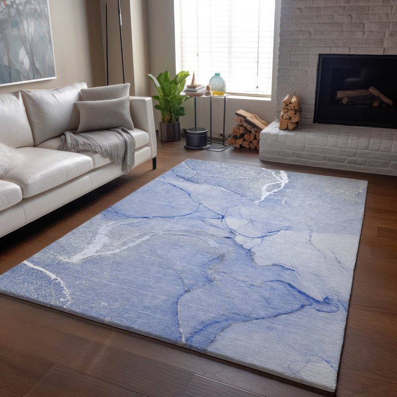 Premium Machine Washable Cerrito AMF510 Blue Rug, Rectangle 3' x 5'