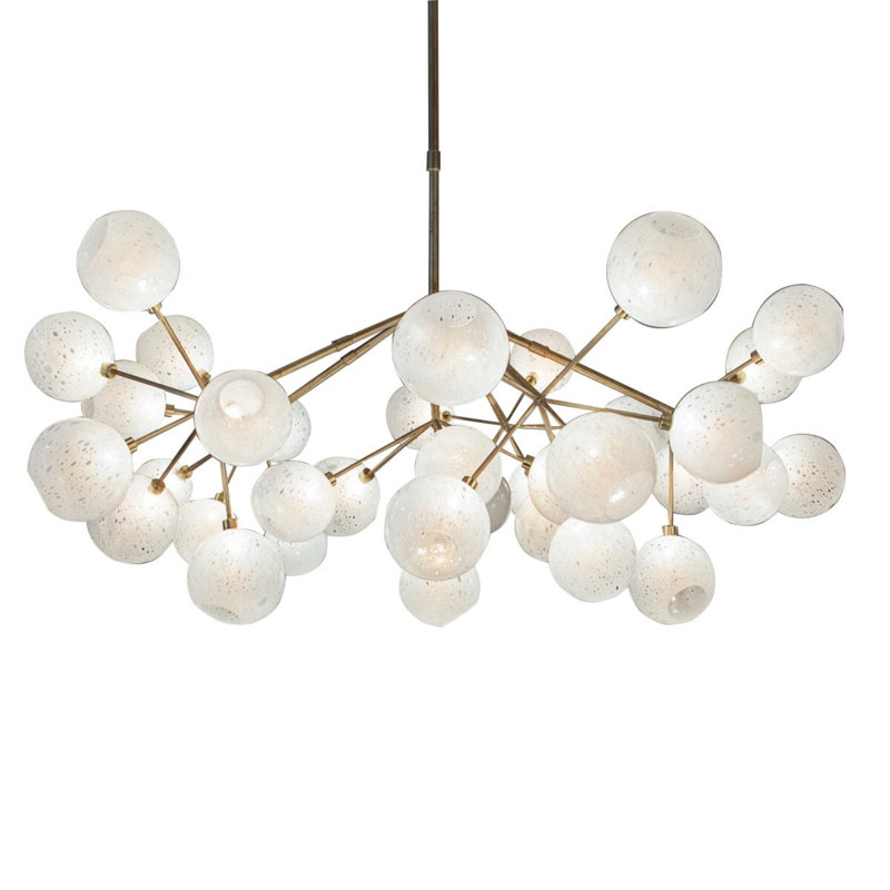 Lustre en cristal de neige, Laiton brossé, 28" Length x 24" Height