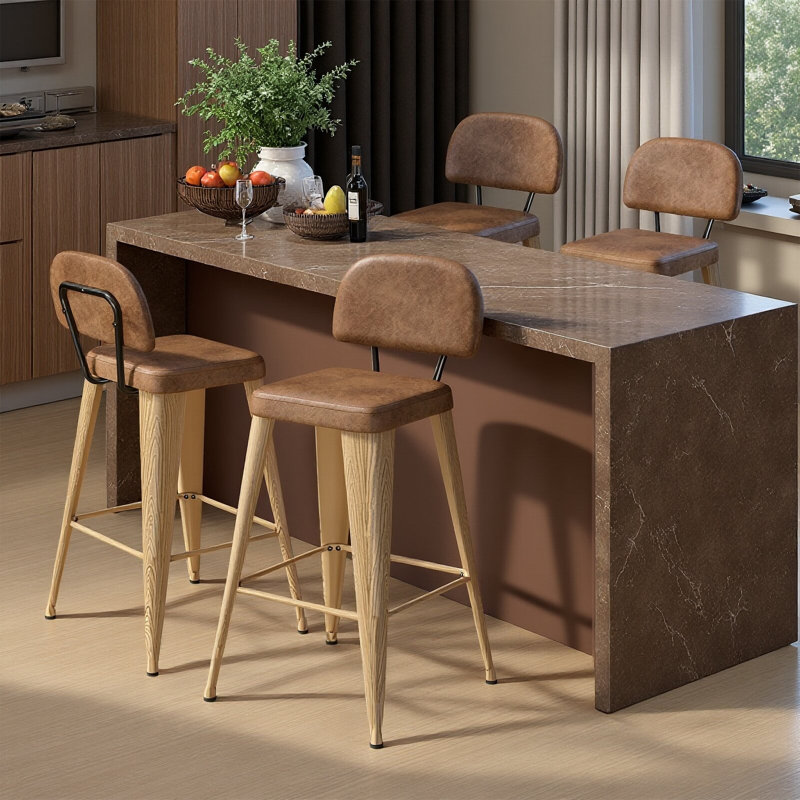 Upholstered Seat Counter Stools with Metal Frame, Counter Stool (26" Seat Height), Walnut