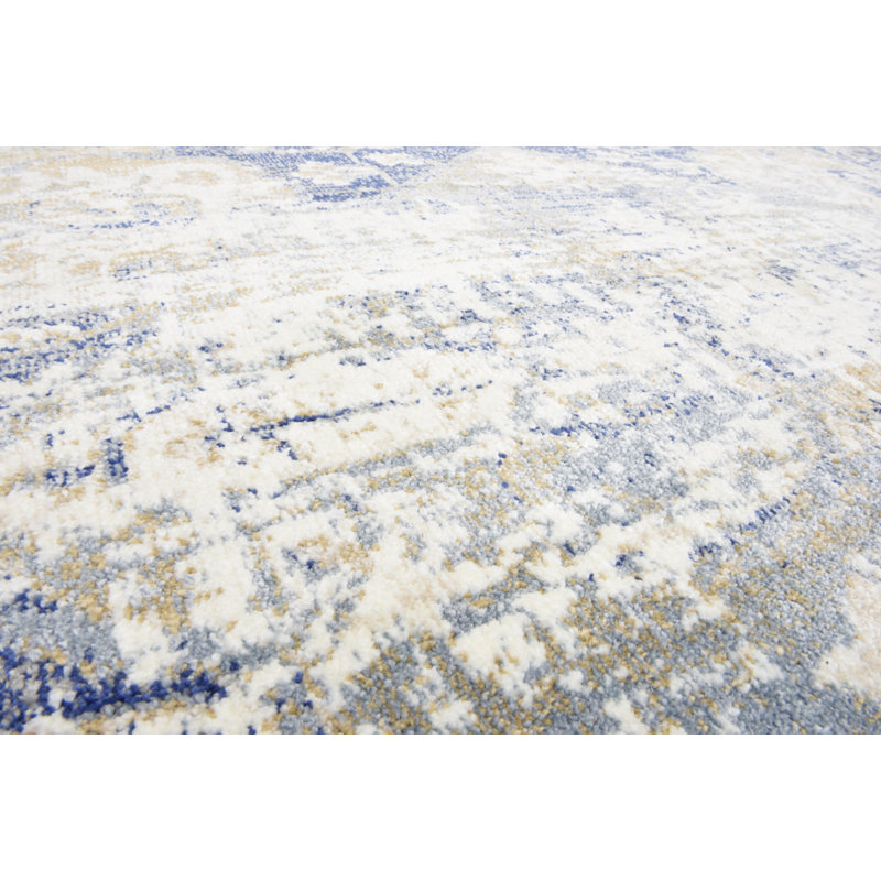 Tapis bleu / beige Mignonette, Ovale 5 pi x 5 pi 1 po