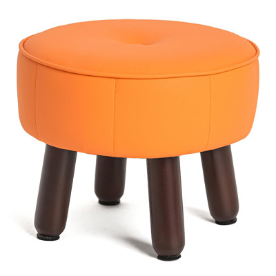 Foot Stool, Round Ottoman Footstool Under Desk Footrest Step Stool, Leather Foot Rest With Non-Skid Wooden Legs