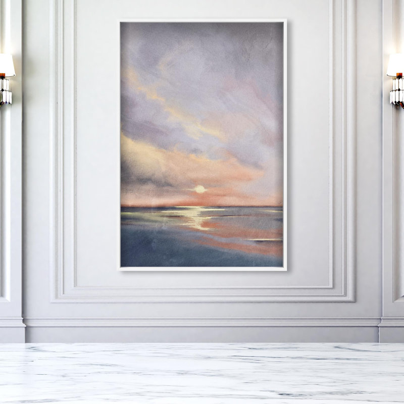Oliver Gal Sunset Reflection Coastal Landscape - Luxury Shadowbox Framed Wall Art, 55.5" H x 37.5" W, White