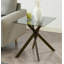 Modern Square Side Table - 20”Dx20”Wx22”H (Grey Tempered Glass Top & Black Metal Legs with Gold Rim)-1177967397