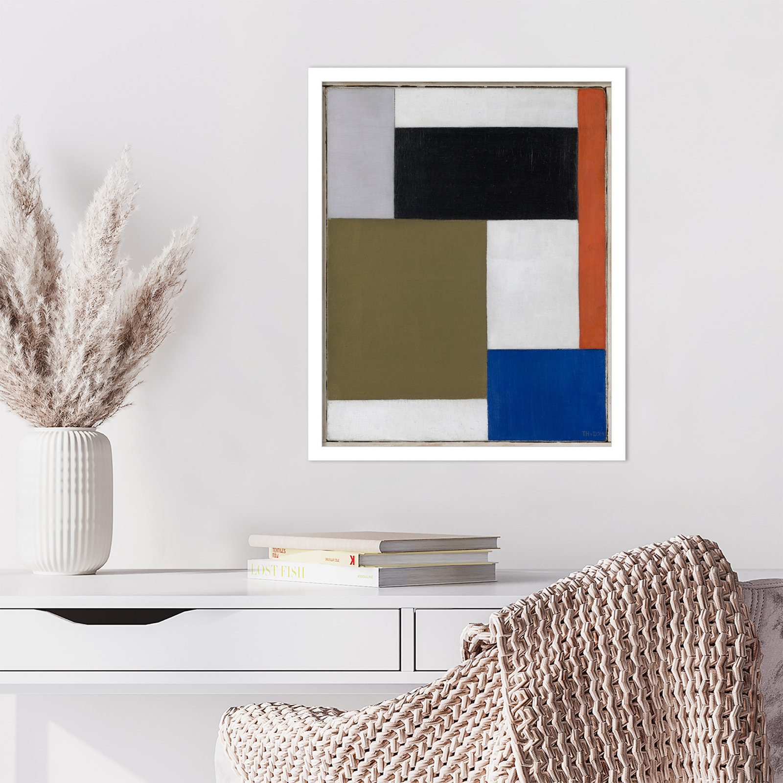 Composition by Theo Van Doesburg, 17" H x 14" W, White Paper Framed