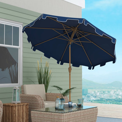 Parasol de patio bleu foncé de 9 pi - avec cadre pour jardin, terrasse, base de piscine