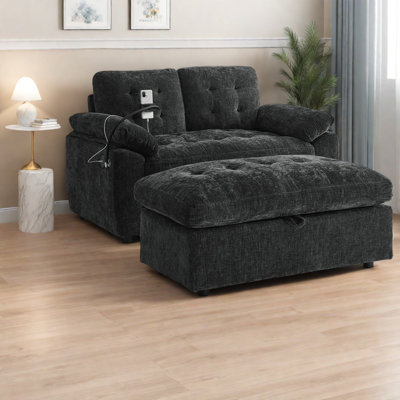 Canapé inclinable noir moderne avec repose-pieds avec rangement USB