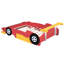 Lit plateforme en forme de voiture de course rouge avec roulettes