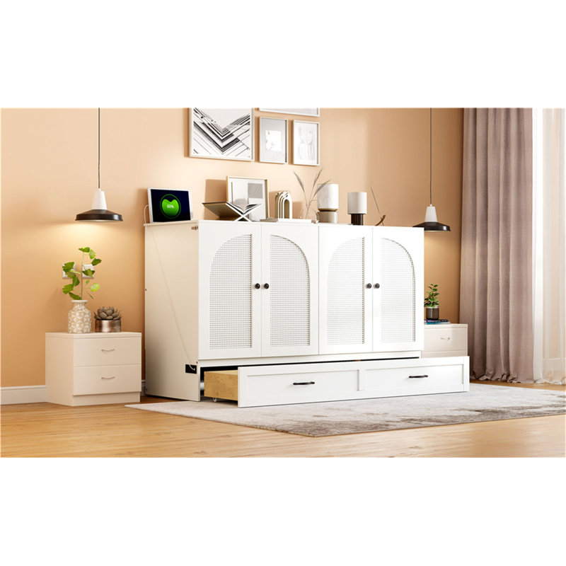 Grand lit escamotable avec grands tiroirs, Blanc