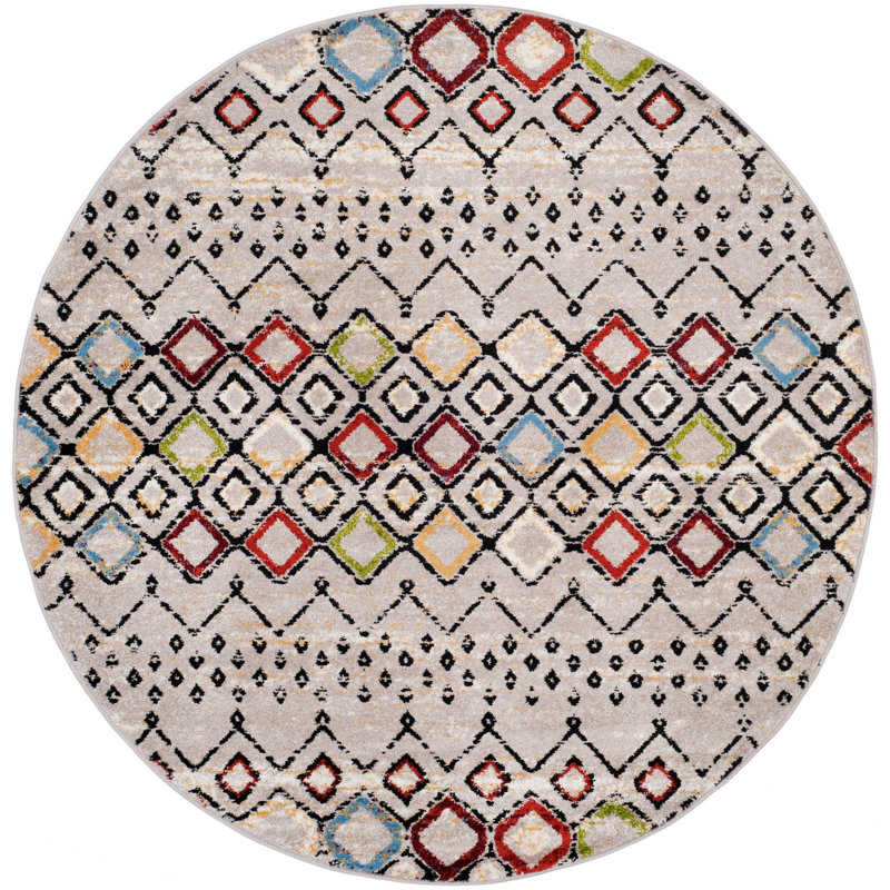 Tapis performance à motif sud-ouest Aird, Rond 3 pi, Light Grey/Multi