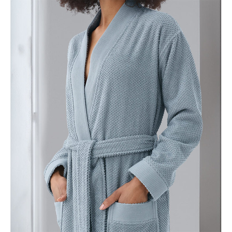 Peignoir de luxe pour femme SEYANTE - Kimono en coton éponge turc biologique certifié GOTS, L, Bleu gris