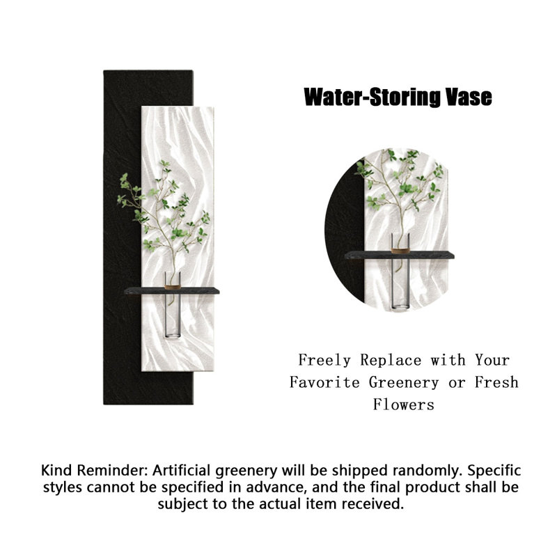 Art mural en grès noir et blanc avec verdure hydroponique - Murale d'entrée, H 70,87 po x l 23,62 po x P 2,36 po